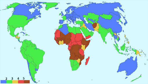 Carte fertilité mondiale